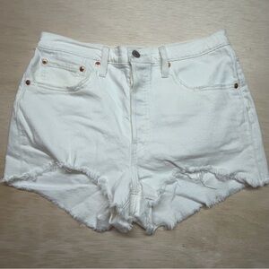501 Levis Denim Shorts Women's W31 Factory Distressed Cut Offs Button Fly White